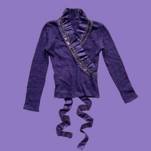 made in italy y2k purple wool & mohair ruffle wrap tie sweater